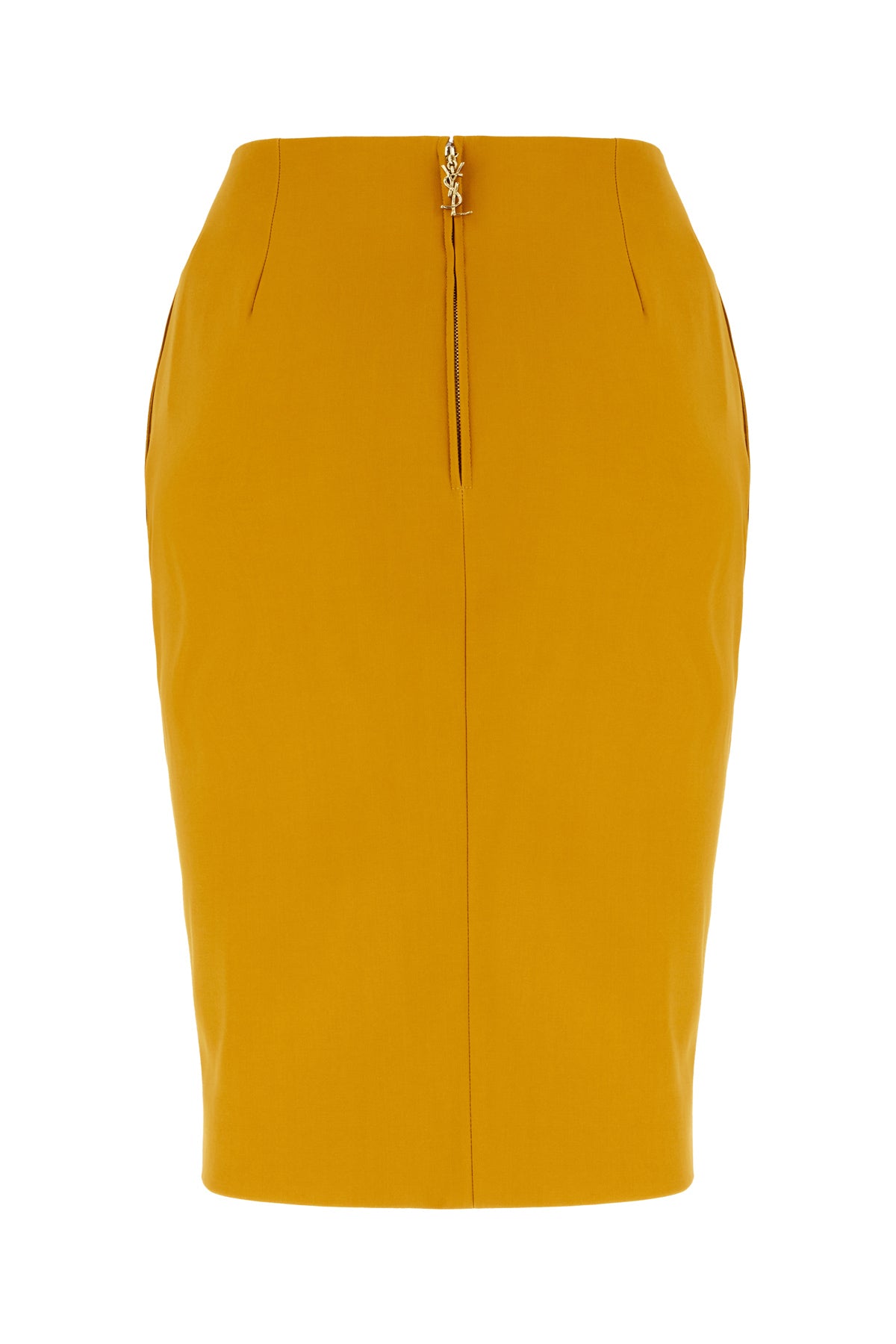 Saint Laurent Gonna in misto viscosa stretch ocra, view 2