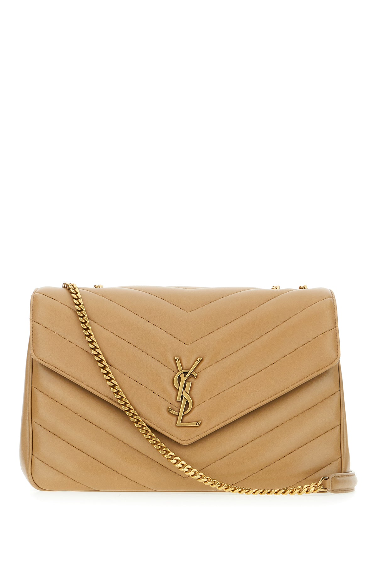 Saint Laurent Borsa a spalla Lou Lou grande in pelle beige