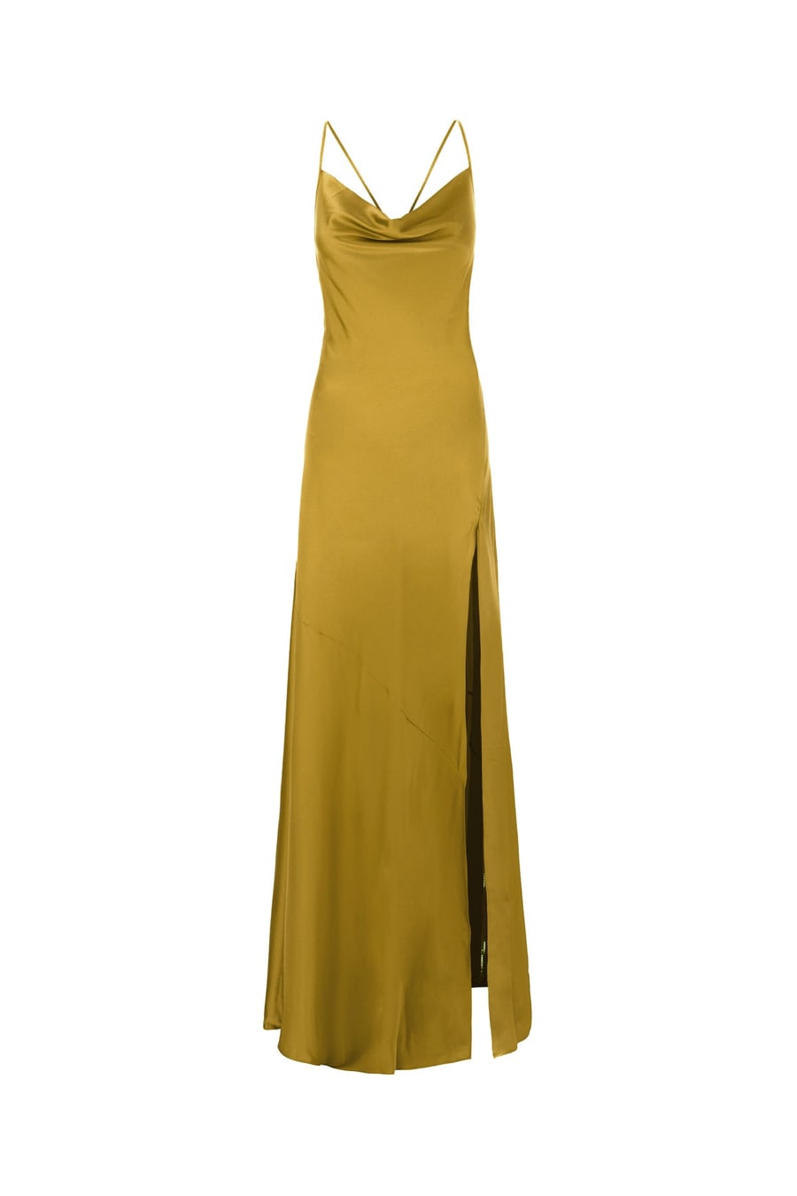 DANAMÉ Abito lungo in seta stretch verde oliva