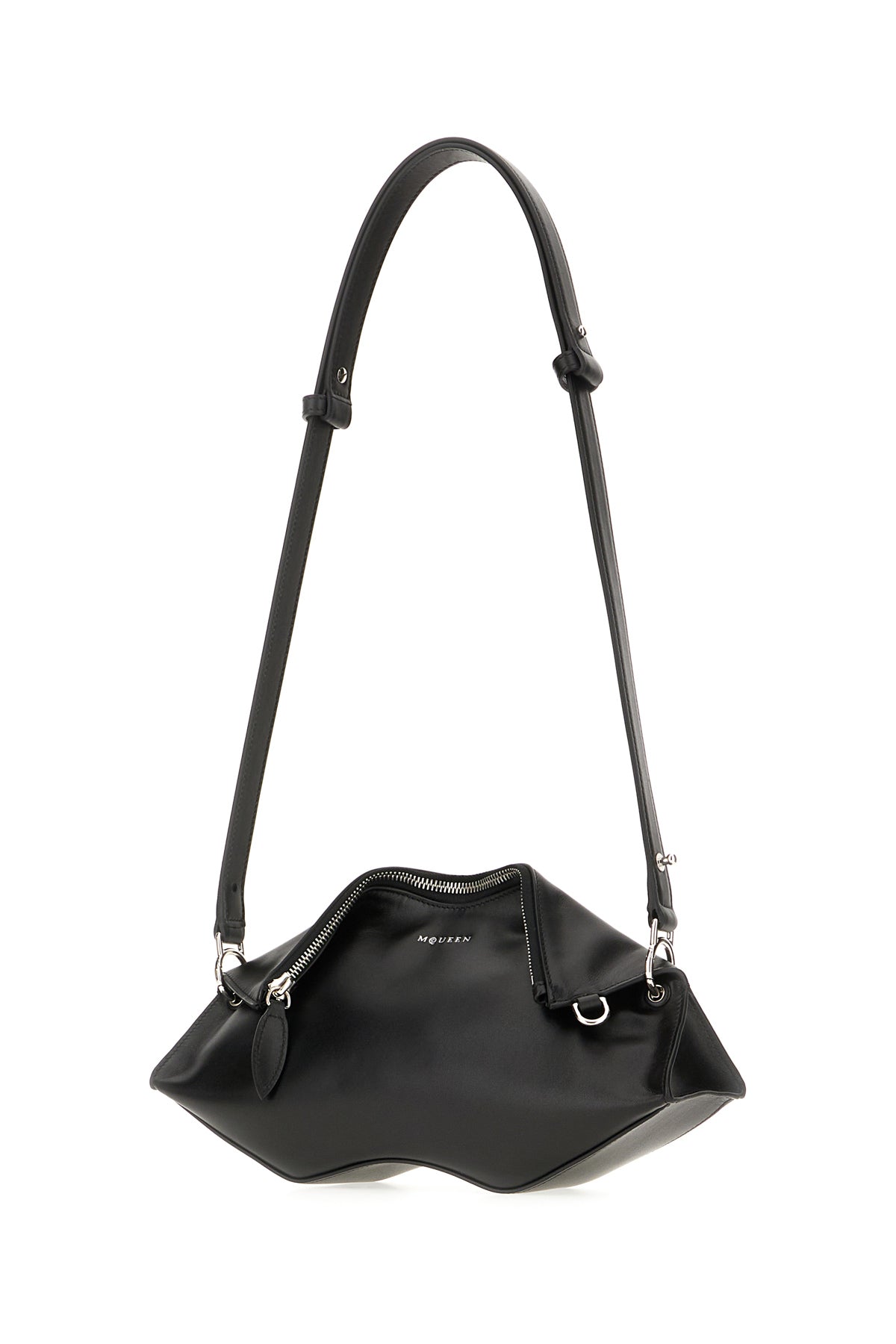 Alexander McQueen Borsa a spalla Manta in pelle nera, view 2
