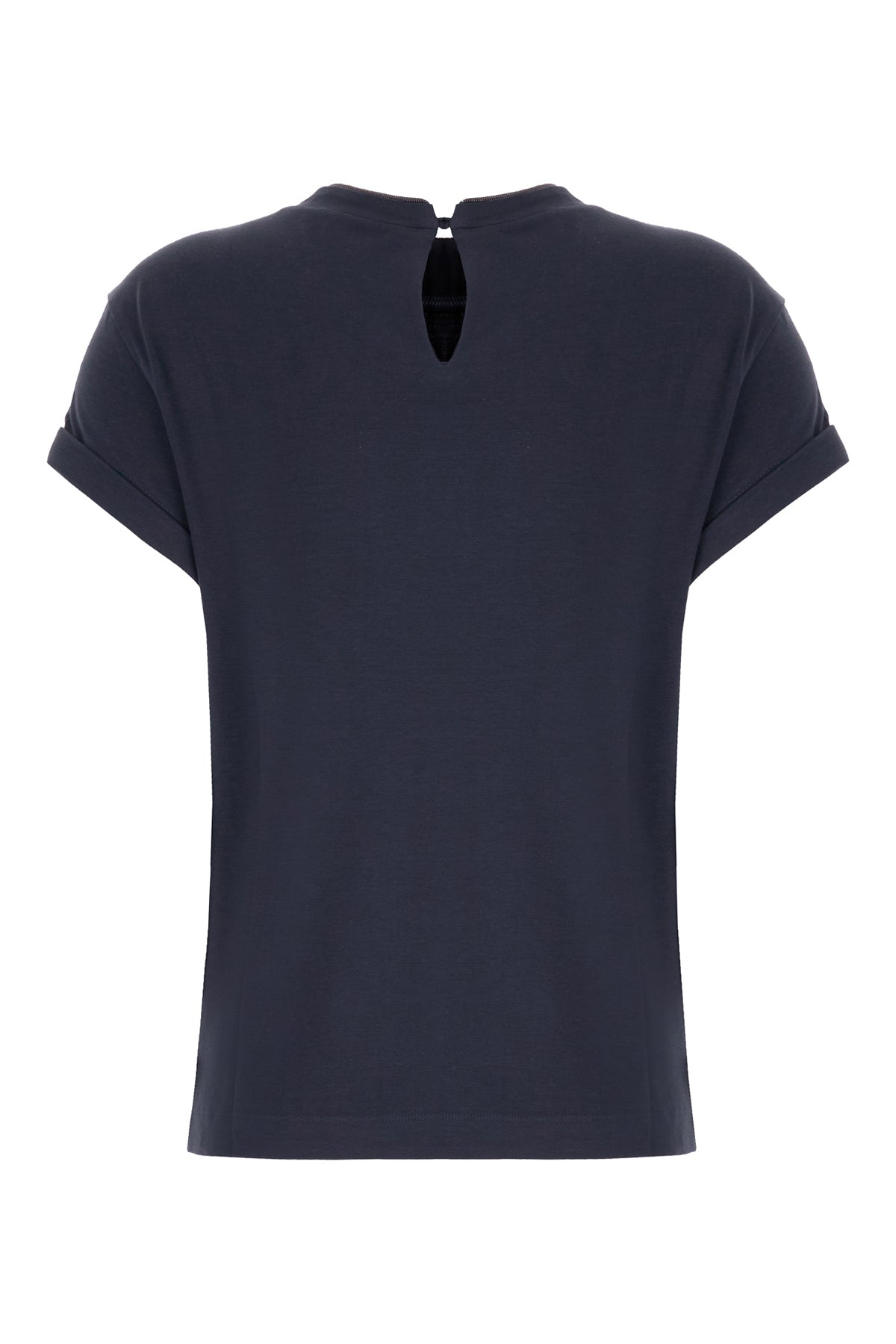 Brunello Cucinelli T-shirt in cotone stretch blu notte, view 2