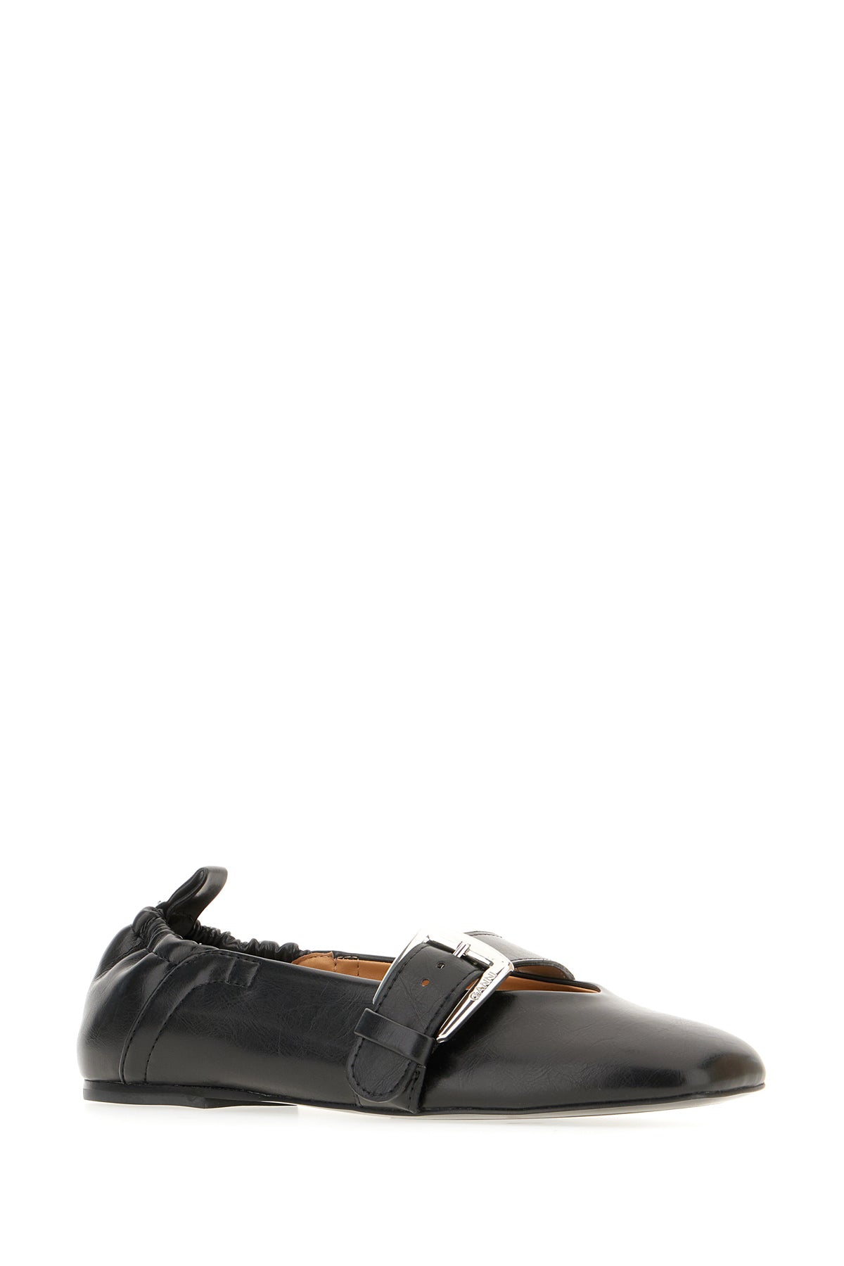 Ganni Ballerine Buckle Strap in simil pelle nera, view 2