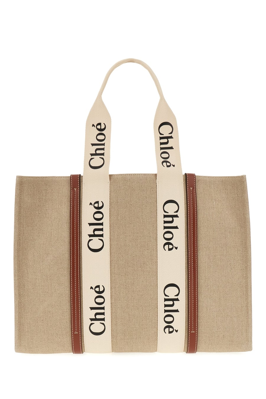 Chloé Borsa shopping Woody grande in lino cappuccino