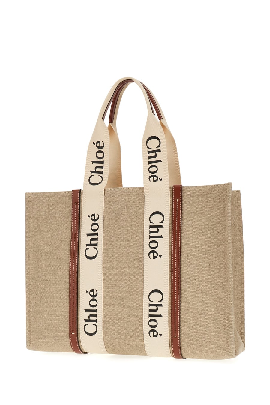 Chloé Borsa shopping Woody grande in lino cappuccino, view 2
