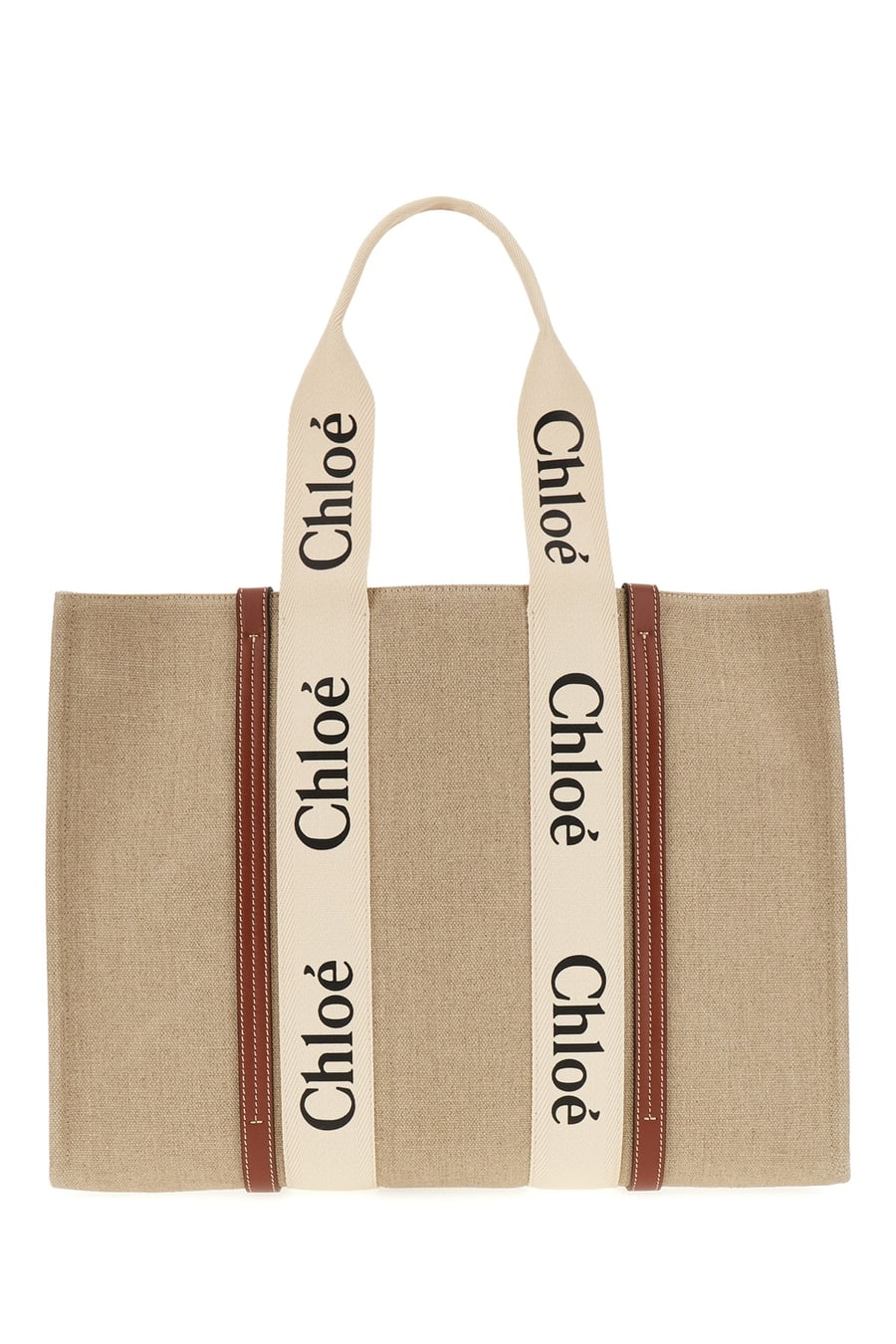 Chloé Borsa shopping Woody grande in lino cappuccino, view 3