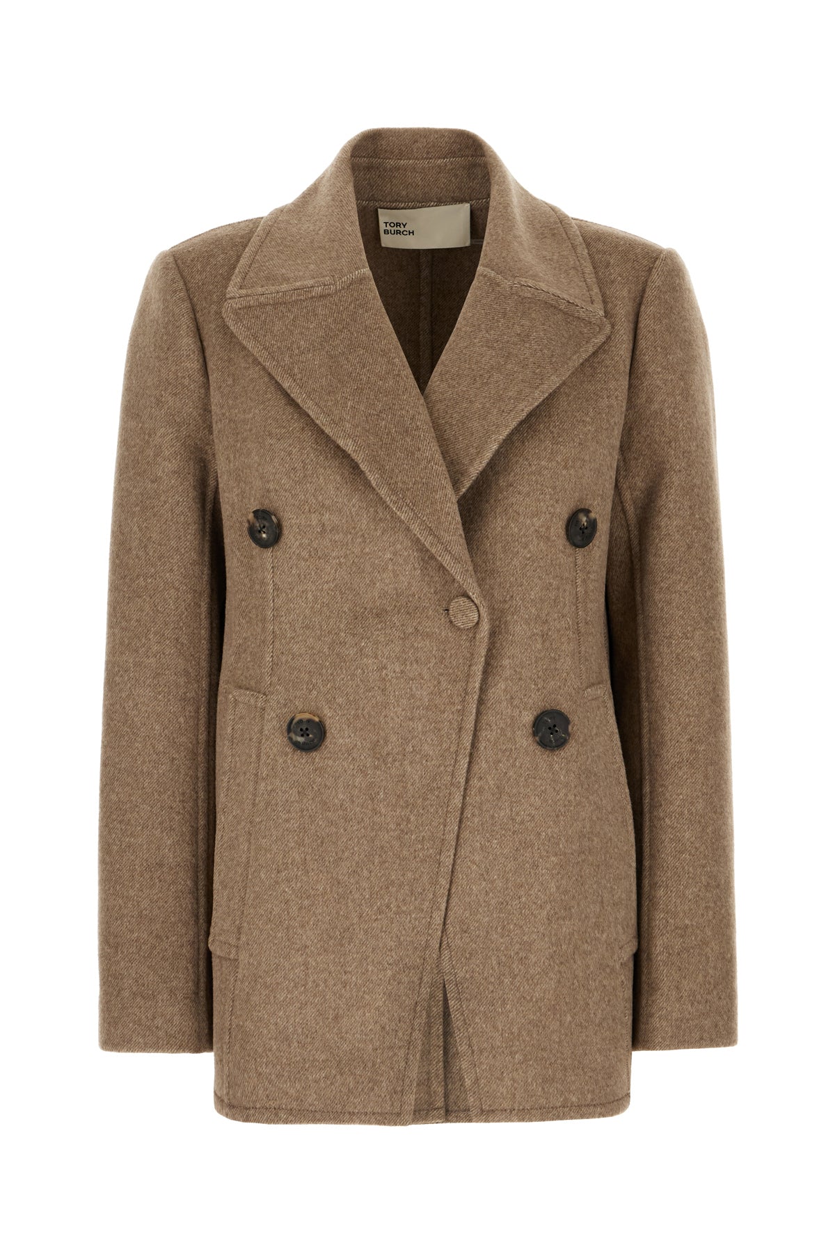Tory Burch Cappotto in misto lana stretch cappuccino