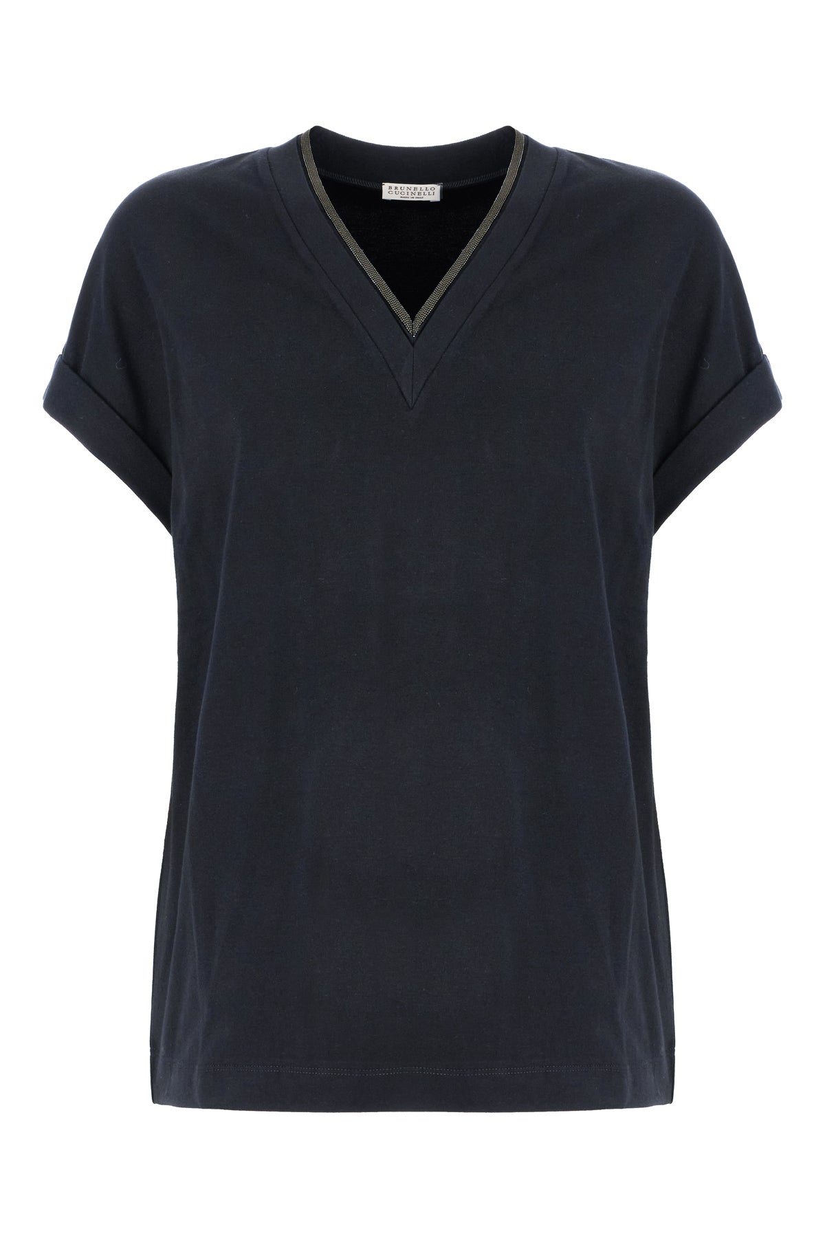 Brunello Cucinelli T-shirt in cotone stretch blu navy