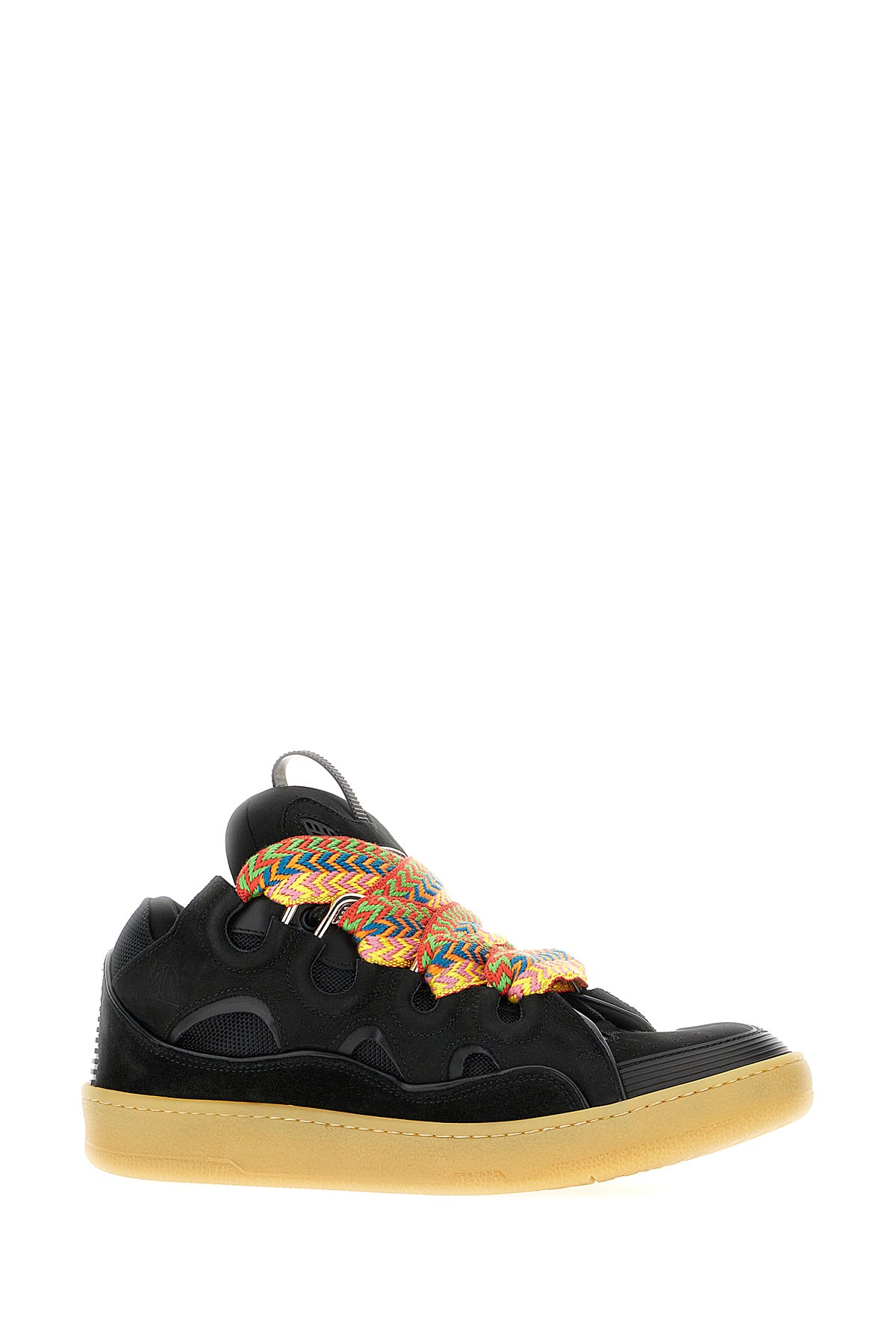 LANVIN Sneakers Curb nere in tessuto e pelle, view 2