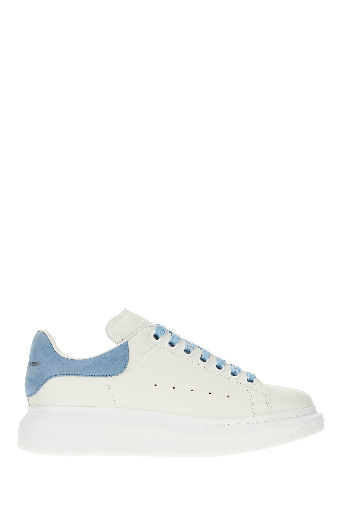 Alexander McQueen Sneakers in pelle bianca con tallone in pelle scamosciata azzurra