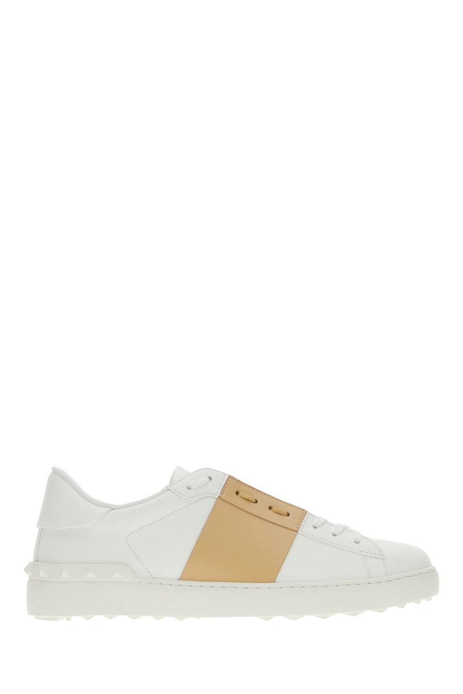 Valentino Garavani Sneakers Open in pelle bianca con banda beige