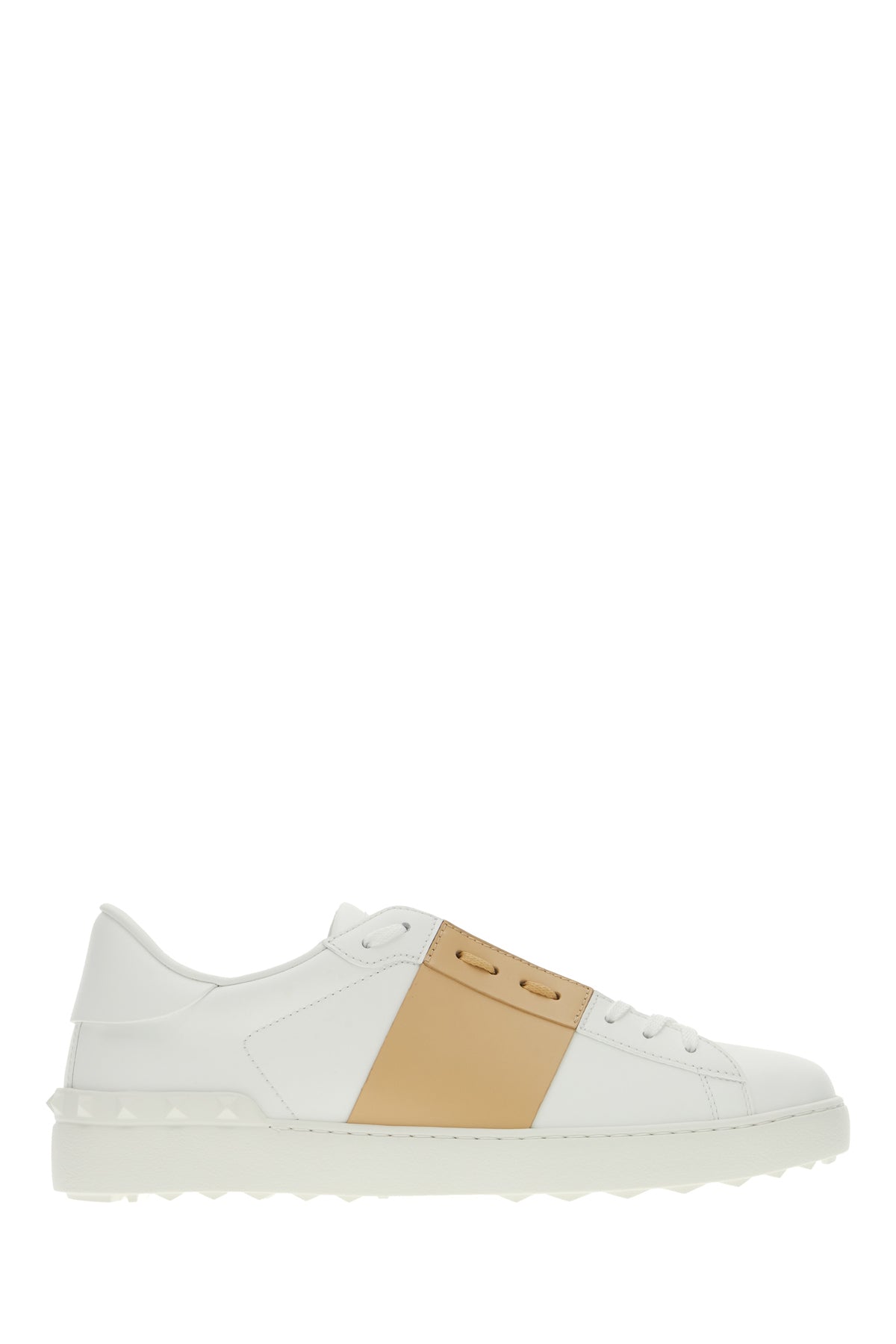 Valentino Garavani Sneakers Open in pelle bianca con banda beige
