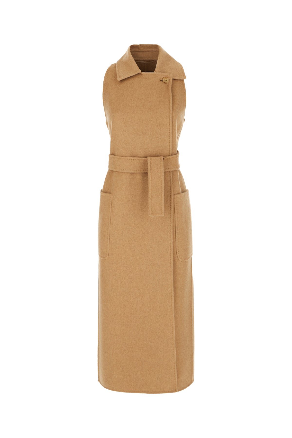 Max Mara Cappotto smanicato in cammello beige