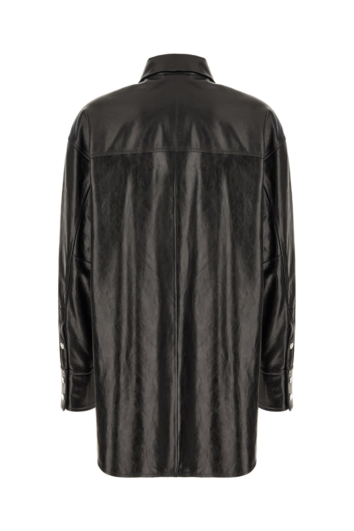 Sportmax Camicia oversize in pelle nera, view 2