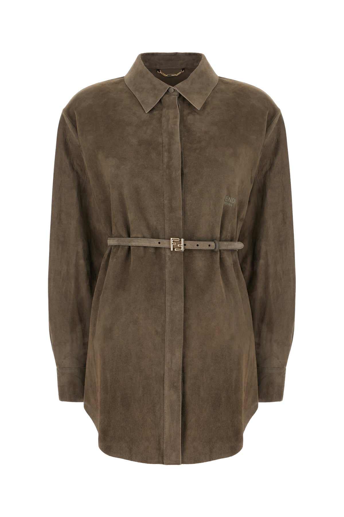 Fendi Camicia in pelle scamosciata grigio scuro