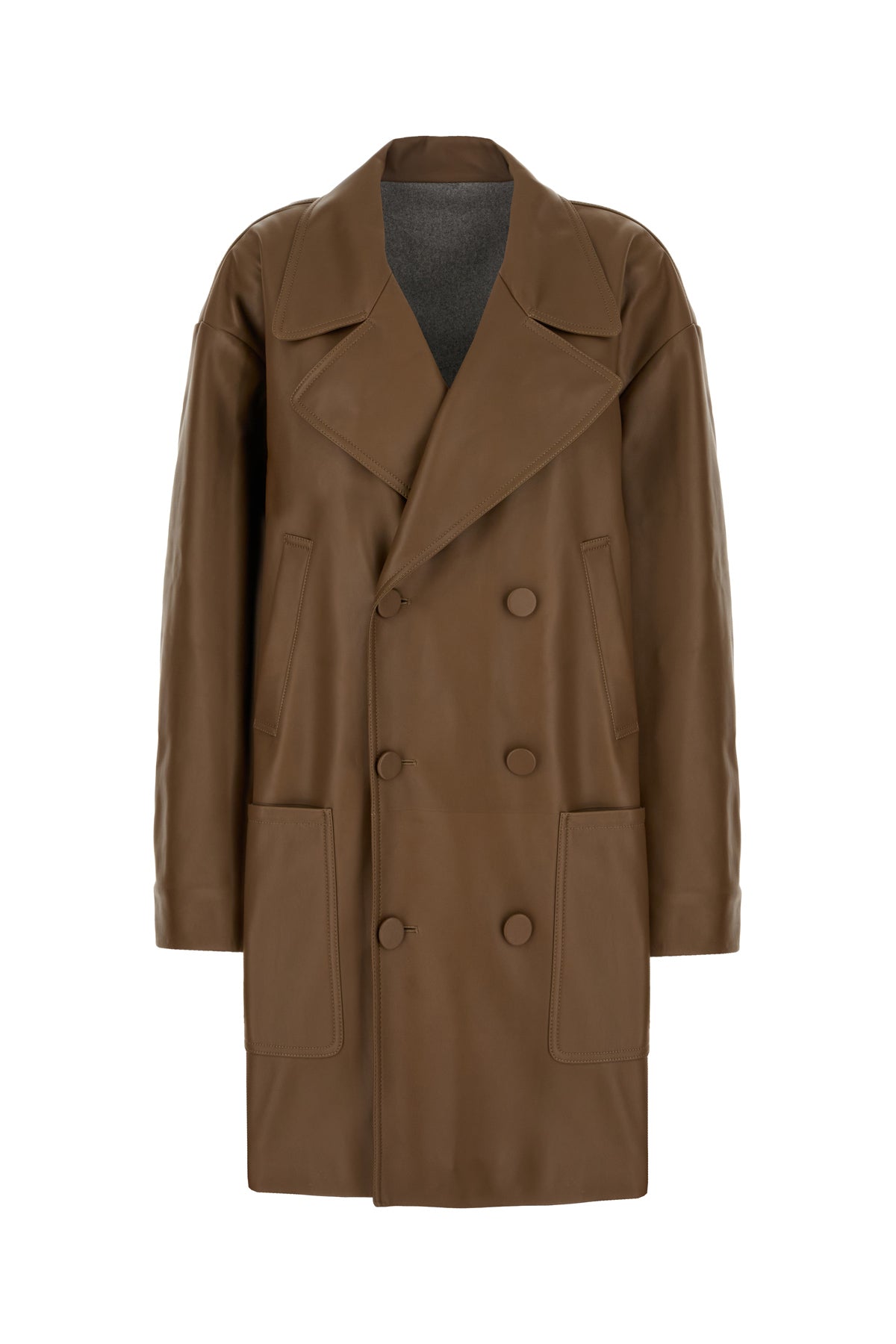Fendi Cappotto in pelle cioccolato
