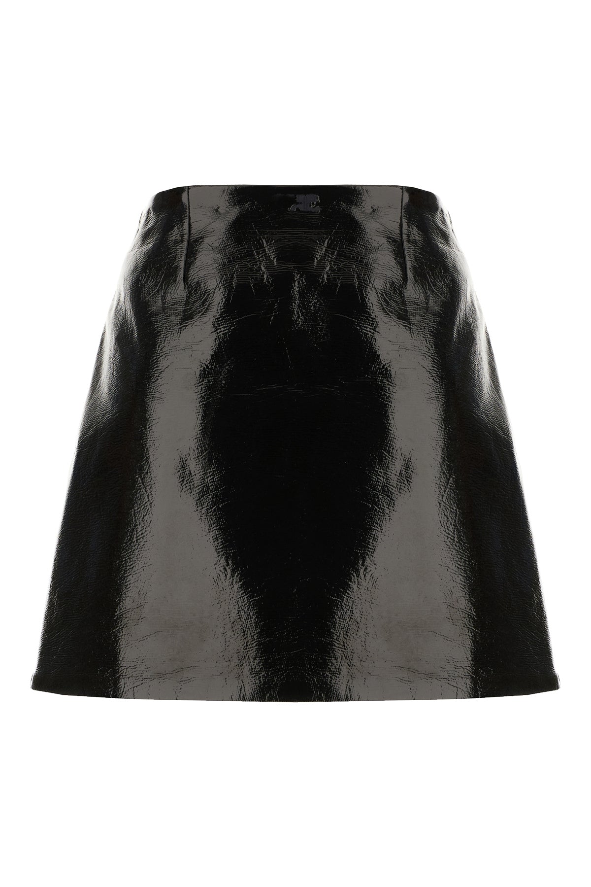 COURREGES Mini gonna in simil pelle nera, view 2