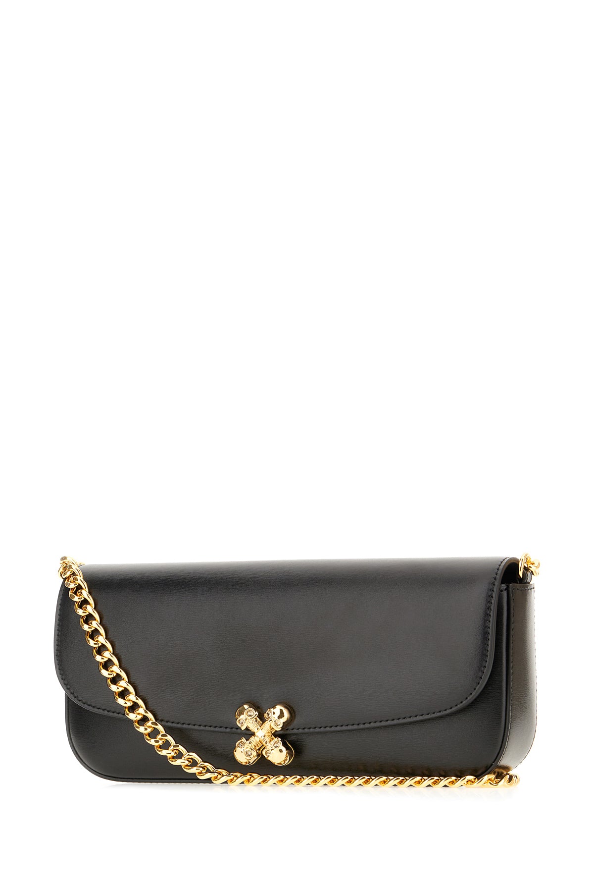 Alexander McQueen Borsa a tracolla Skull Flower in pelle nera, view 2