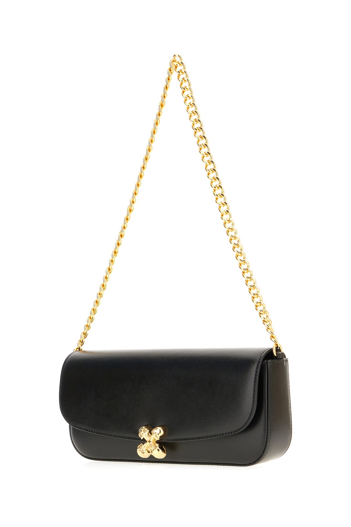 Alexander McQueen Borsa a spalla Skull Flower piccola in pelle nera, view 2