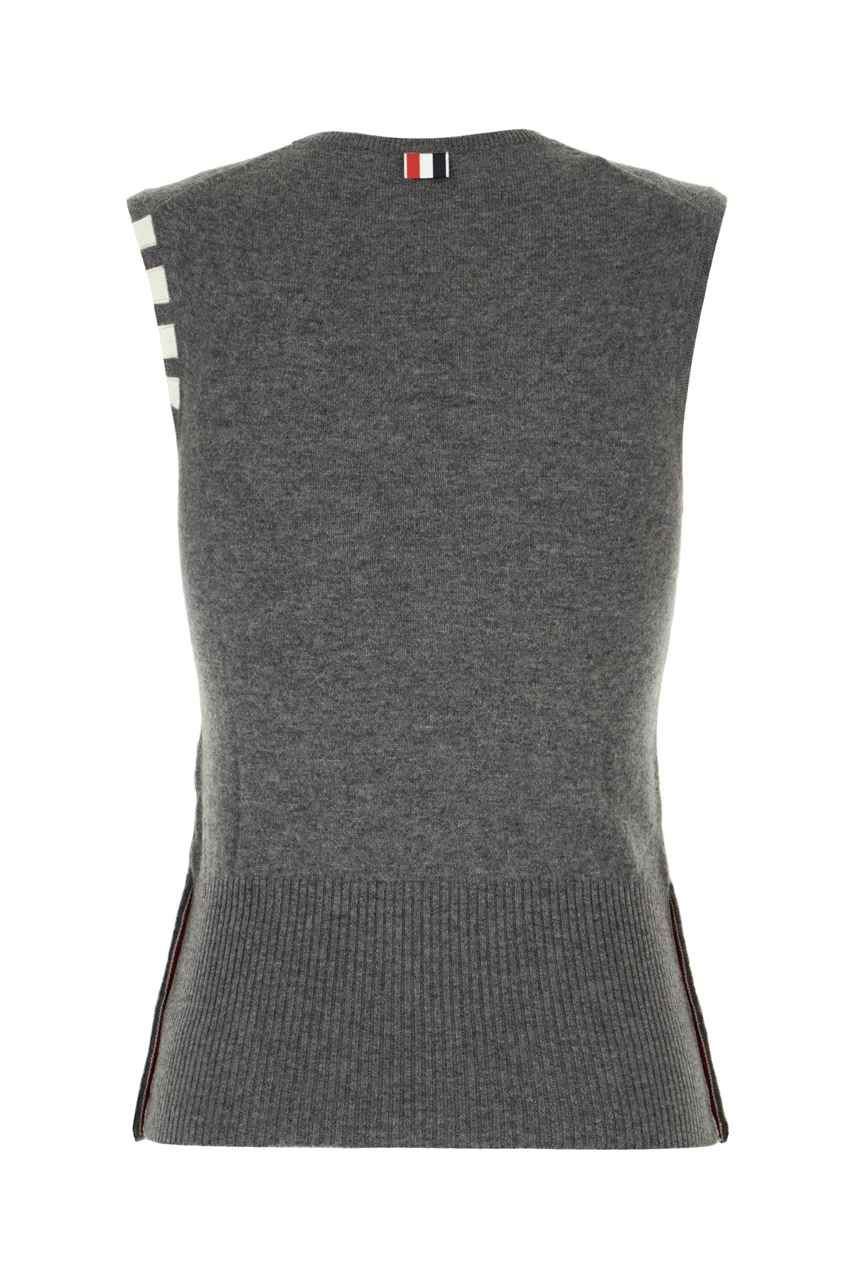 Thom Browne Maglione smanicato in cashmere grigio scuro, view 2