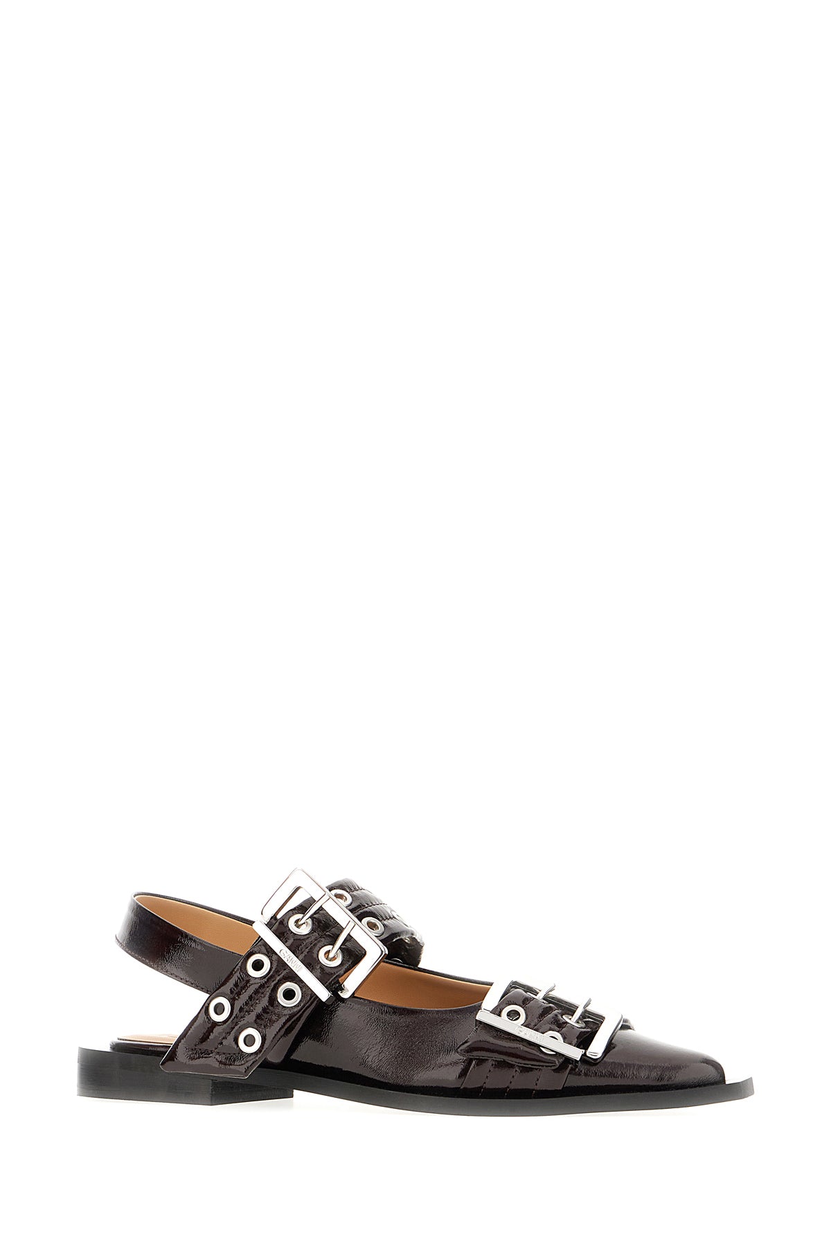 Ganni Ballerine Feminine Buckle in simil pelle melanzana, view 2