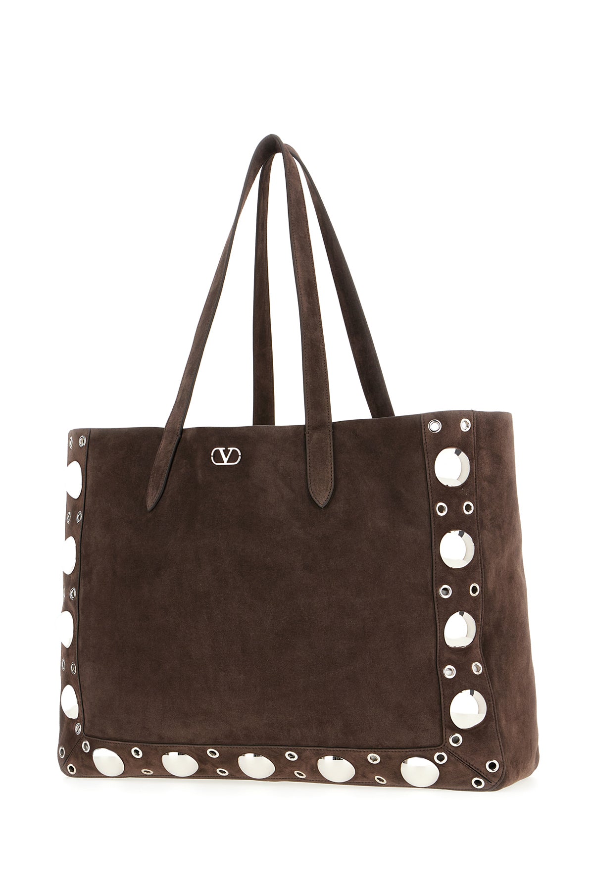 Valentino Garavani Borsa shopping in pelle scamosciata marrone, view 2