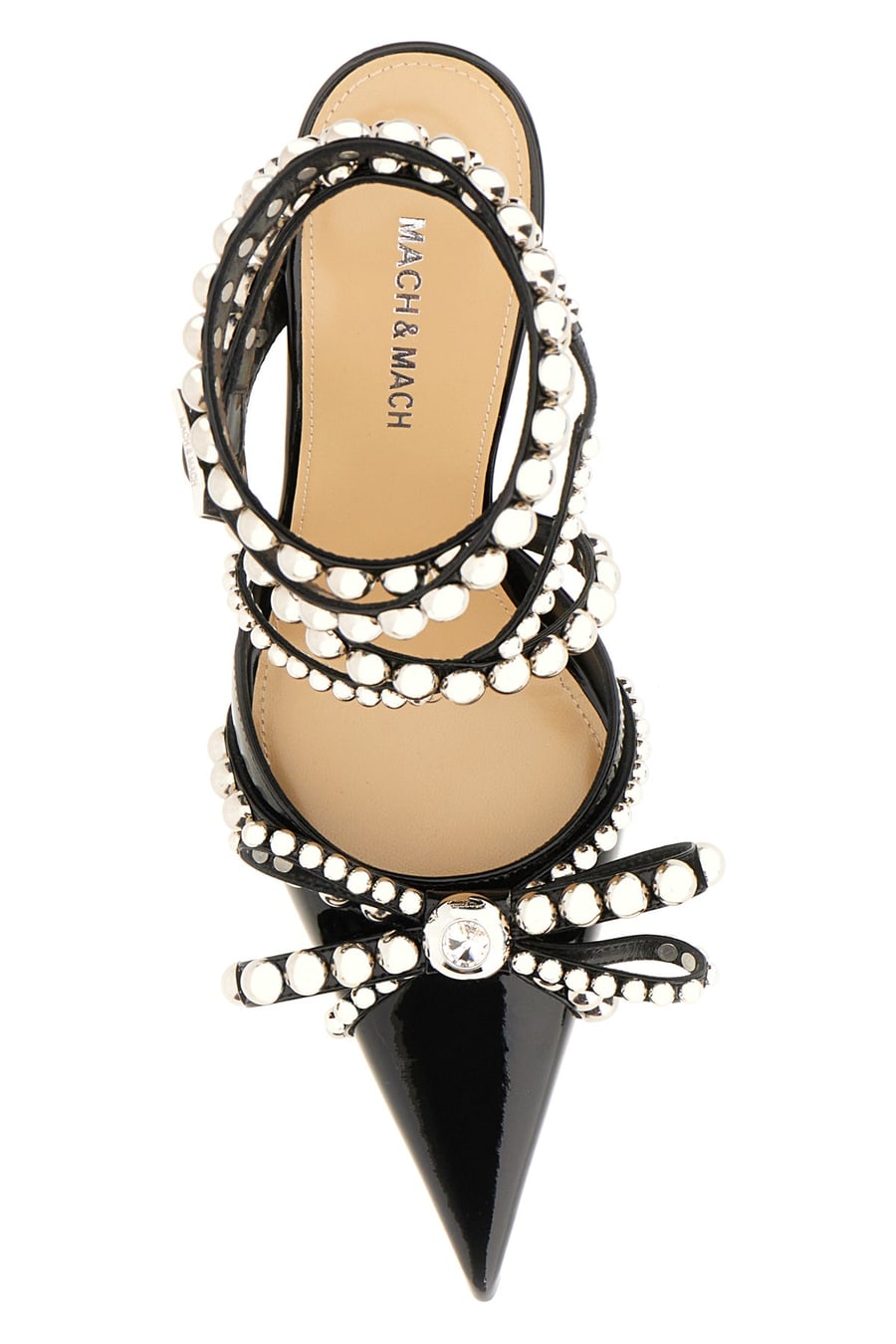 MACH&MACH Scarpe con tacco Crystal Studs in pelle nera, view 4