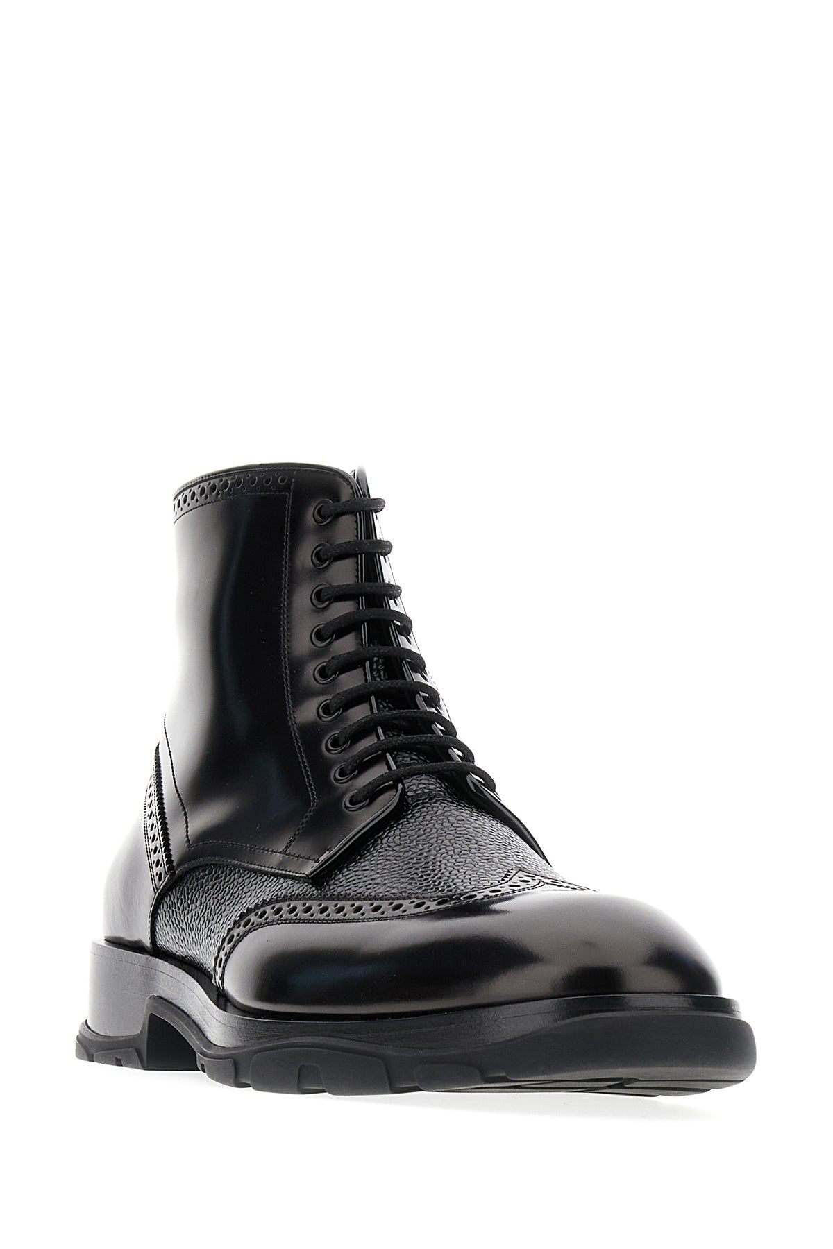 Alexander McQueen Stivaletti Punk Worker in pelle nera, view 2