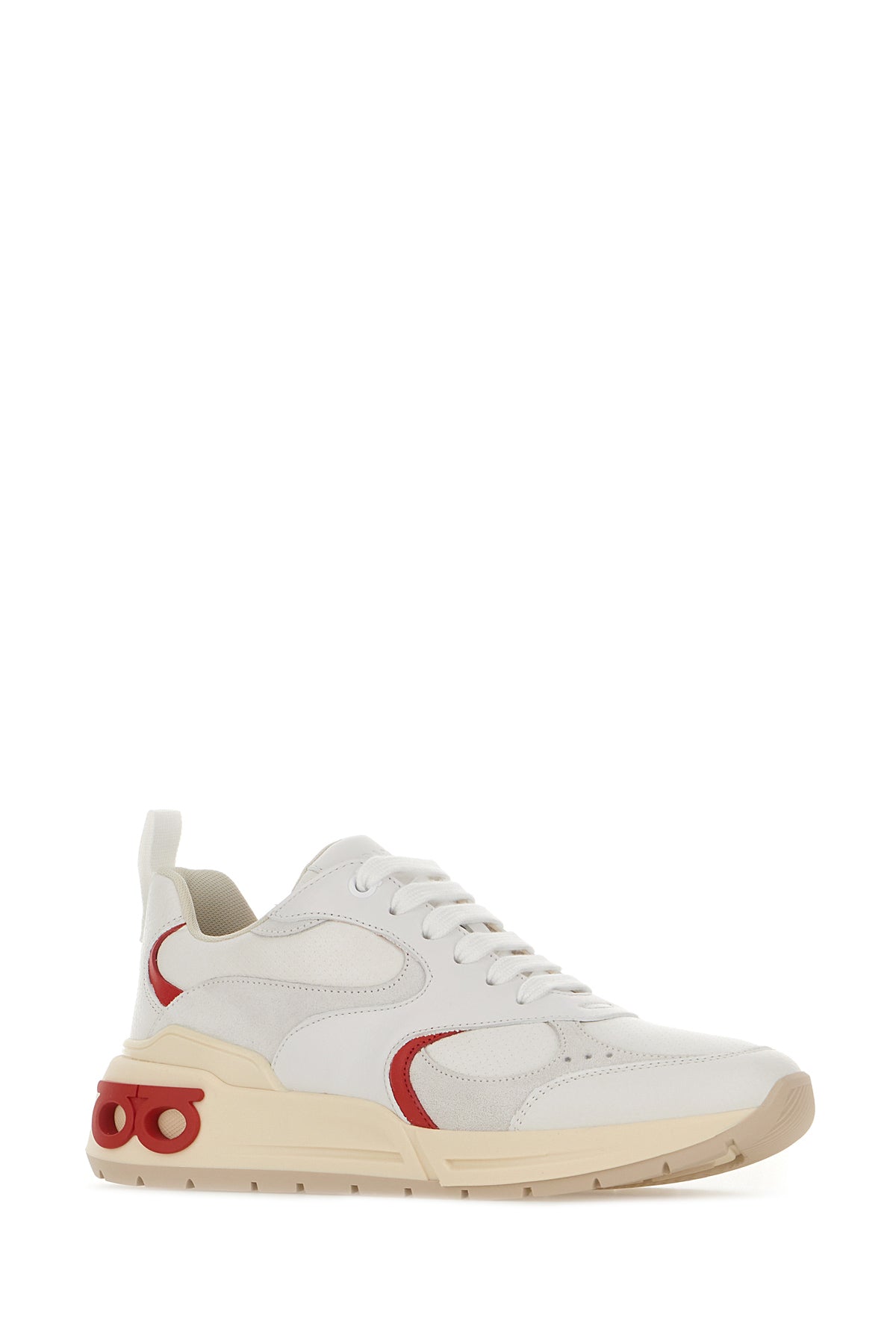 Ferragamo Sneakers Cosimina bianche in nappa e pelle scamosciata