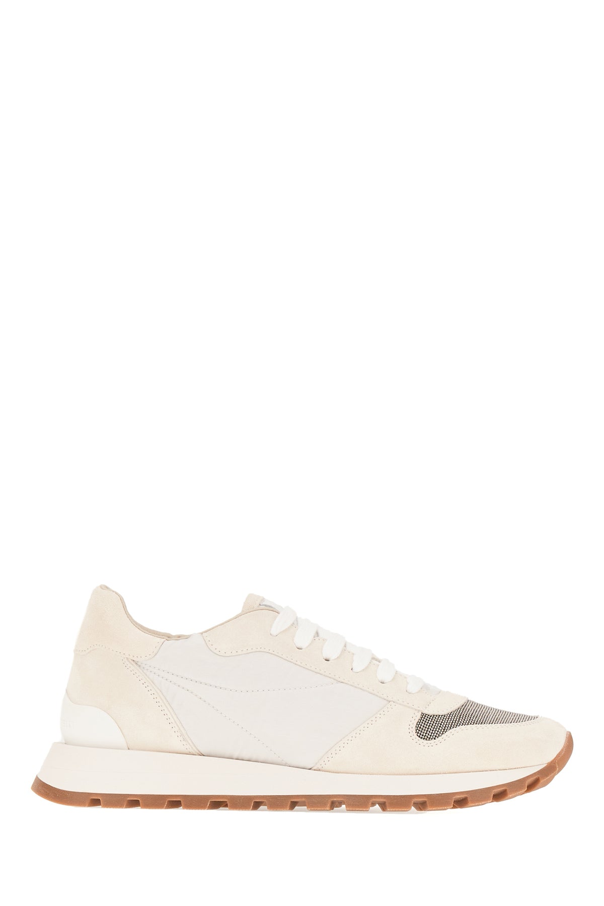 Brunello Cucinelli Sneakers avorio in nylon e pelle scamosciata