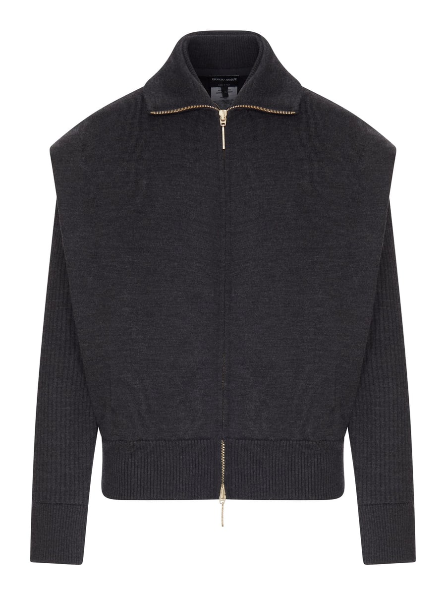 Giorgio Armani PADDED VIRGIN WOOL BOMBER JACKET WITH RIBBED SLEEVES