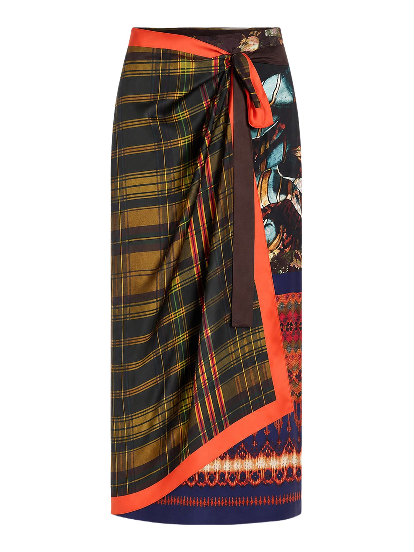 Dries Van Noten LONG SILK PAREO SKIRT WITH CONTRASTING ARCHIVE PRINTS
