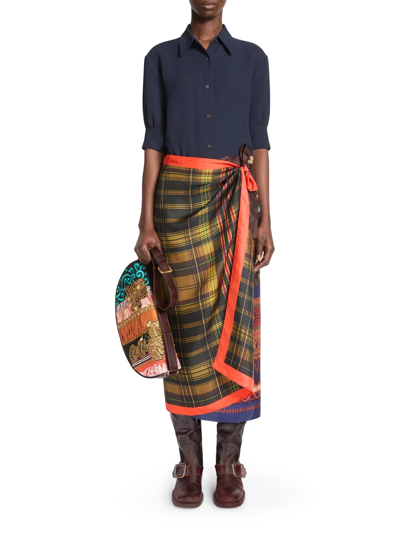 Dries Van Noten LONG SILK PAREO SKIRT WITH CONTRASTING ARCHIVE PRINTS, view 2