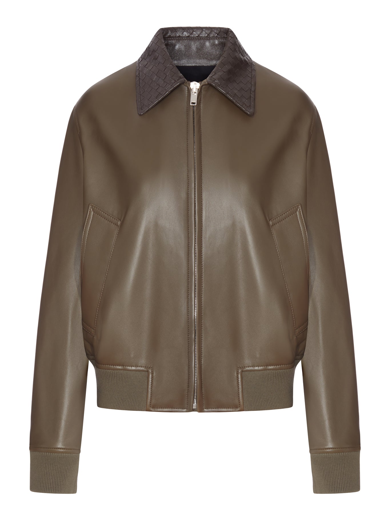 Bottega Veneta GLOSSY LAMBSKIN JACKET WITH A DETACHABLE BRAIDED COLLAR