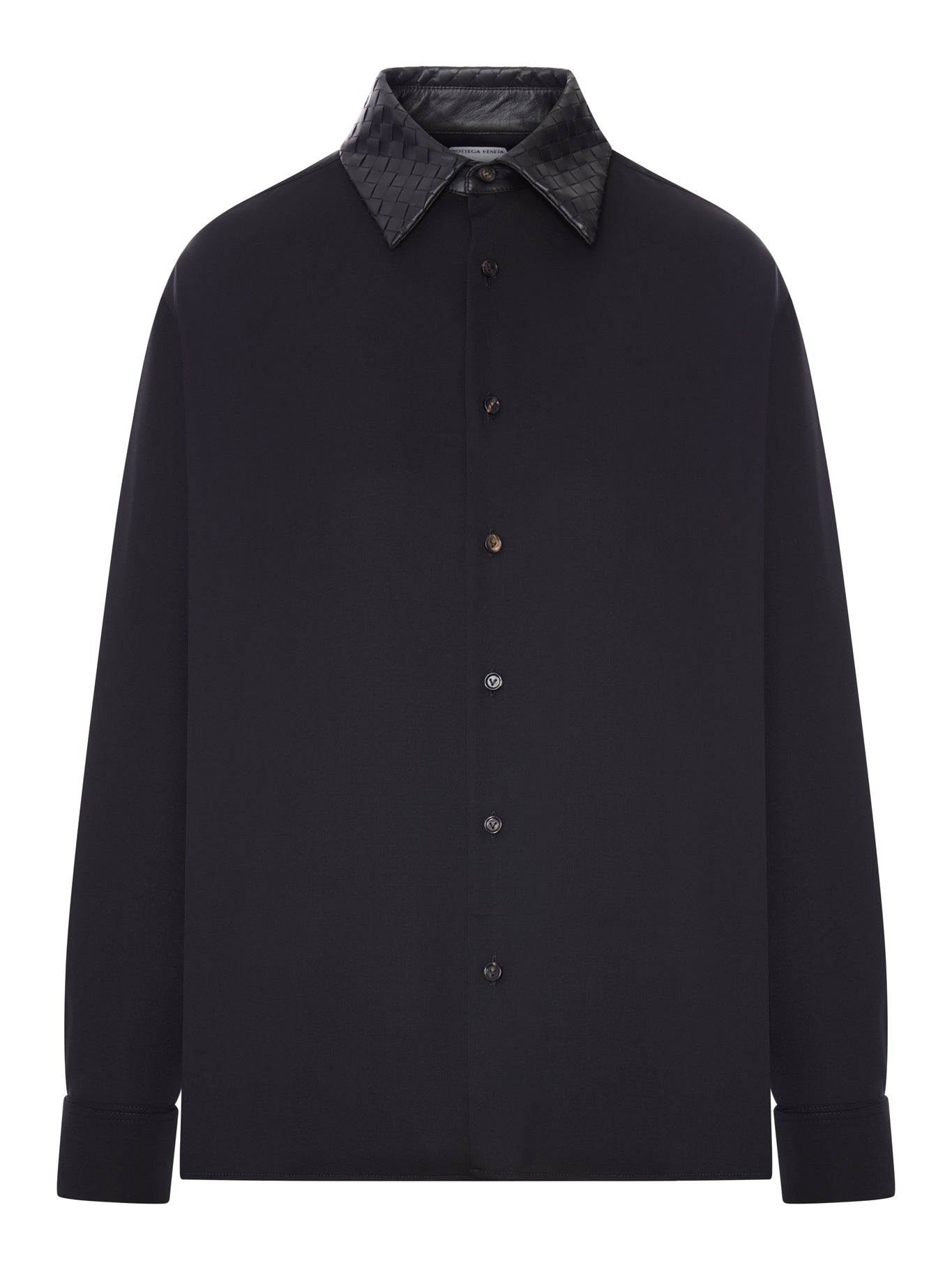 Bottega Veneta WOOL SHIRT WITH BRAIDED LEATHER COLLAR