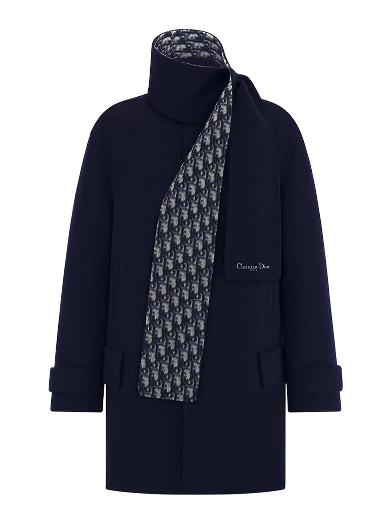 Christian Dior DOUBLE-FACED VIRGIN WOOL AND SILK SCARF COLLAR COAT