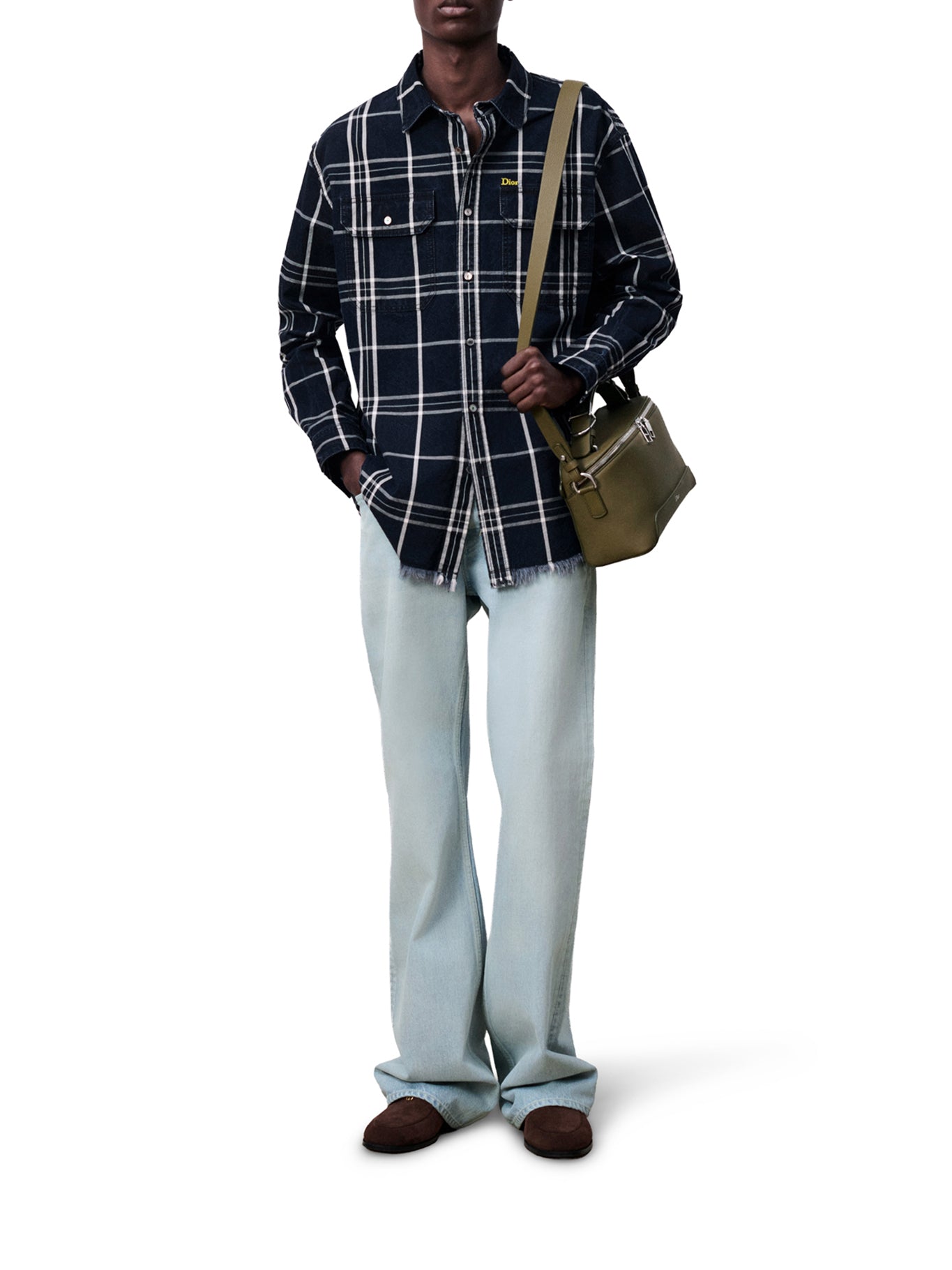 Christian Dior BLUE COTTON CHAMBRAY CHECKED SHIRT JACKET, view 2