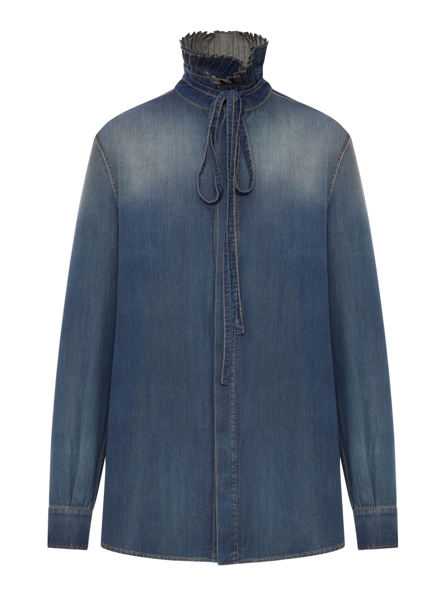 Christian Dior LONG BLOUSE WITH KNOT COLLAR IN COTTON DENIM