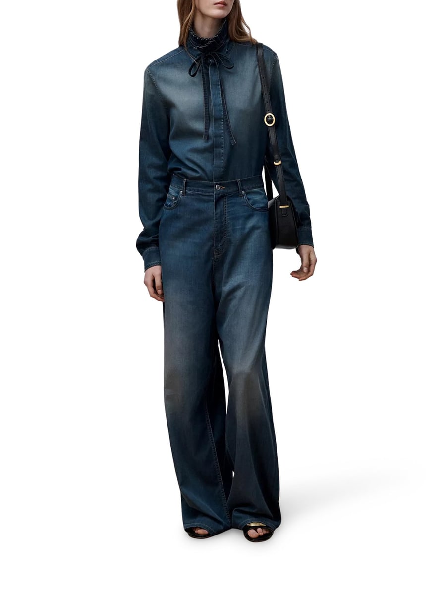 Christian Dior LONG BLOUSE WITH KNOT COLLAR IN COTTON DENIM, view 2
