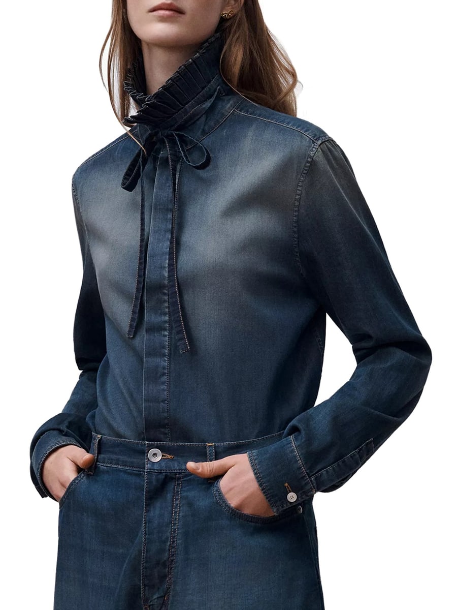 Christian Dior LONG BLOUSE WITH KNOT COLLAR IN COTTON DENIM, view 3