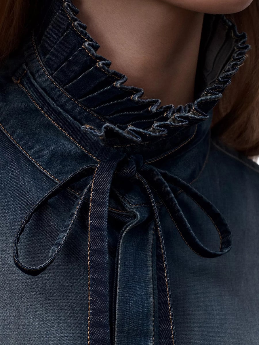 Christian Dior LONG BLOUSE WITH KNOT COLLAR IN COTTON DENIM, view 4