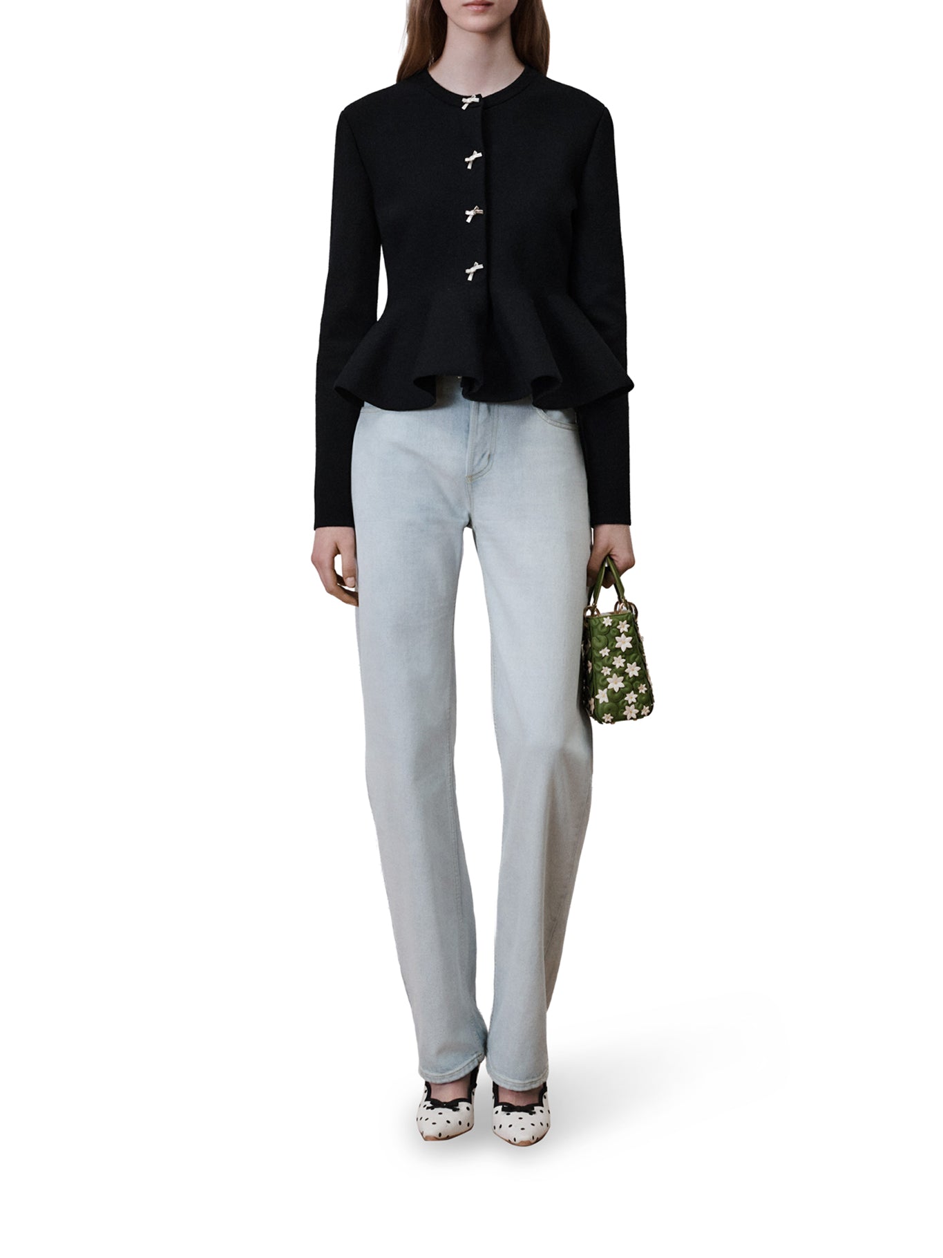 Christian Dior BLACK VIRGIN WOOL-BLEND KNIT PEPLUM JACKET, view 2