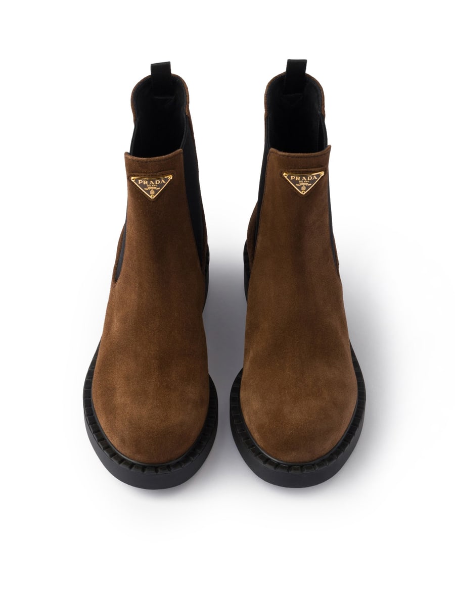 Prada CHOCOLATE SUEDE ANKLE BOOTS, view 4