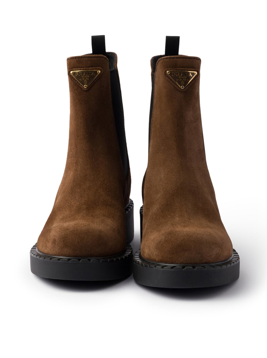Prada CHOCOLATE SUEDE ANKLE BOOTS, view 5