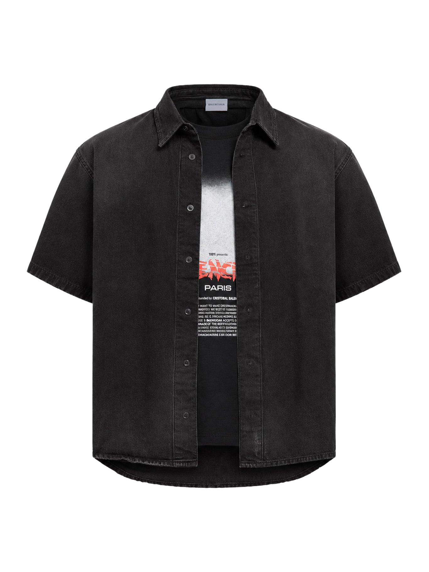 Balenciaga "THE DOOR" SHORT-SLEEVE HYBRID SHIRT IN BLACK DENIM