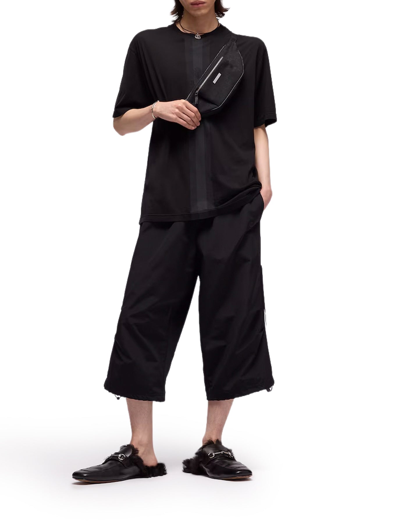 Gucci COTTON T-SHIRT WITH TONAL WEB STRIPE, view 2