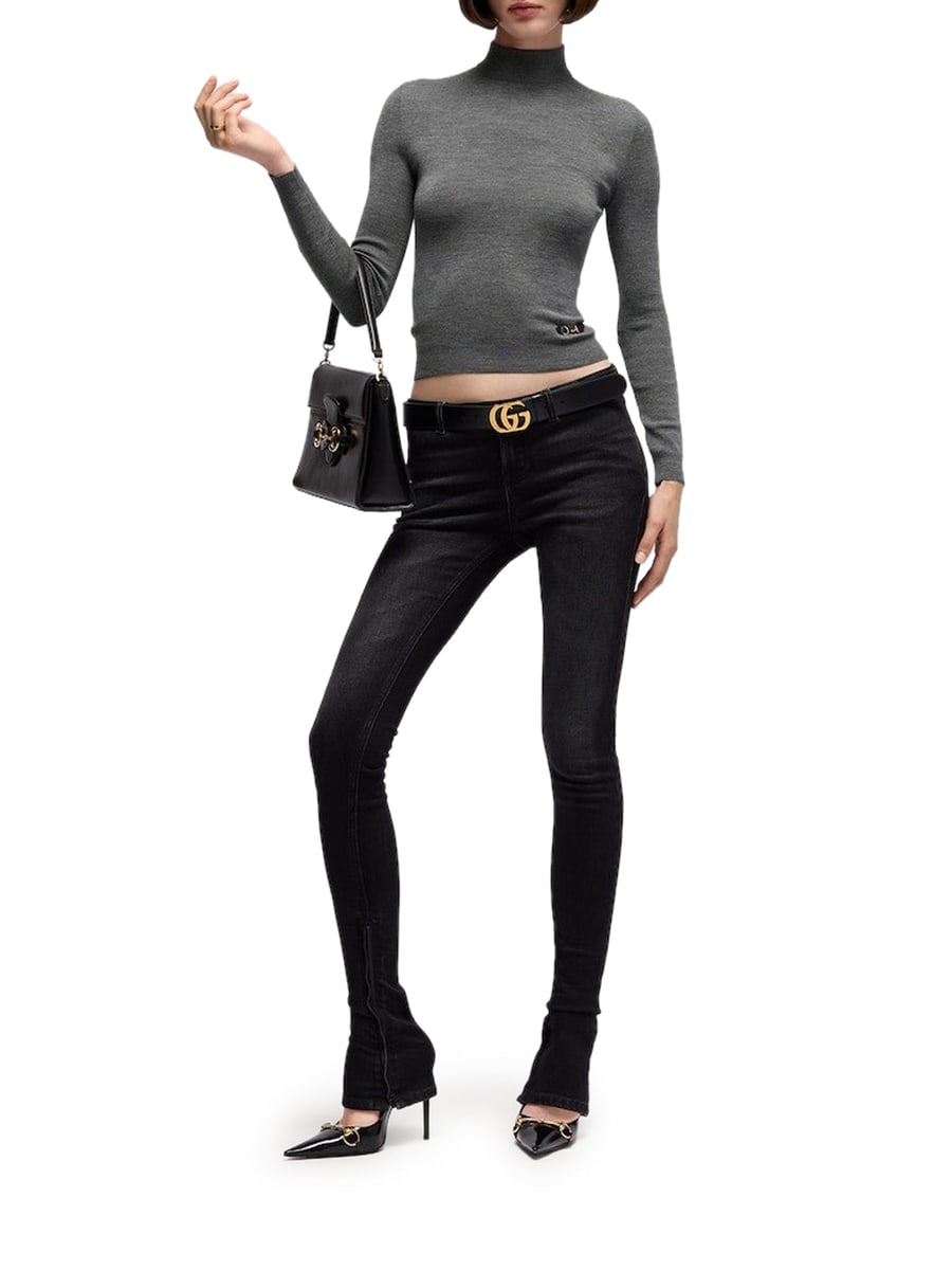 Gucci FINE RIBBED WOOL TOP WITH CLAMP, view 2