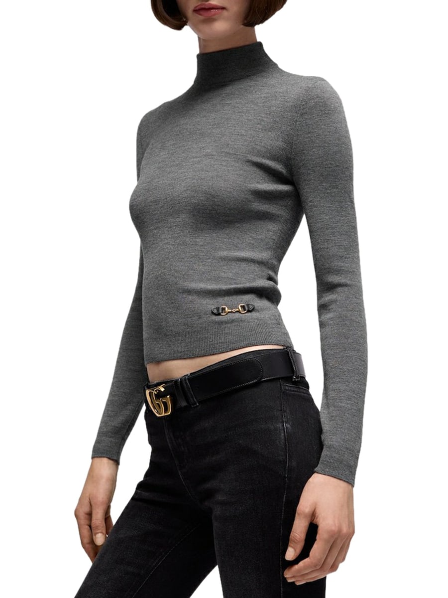 Gucci FINE RIBBED WOOL TOP WITH CLAMP, view 4