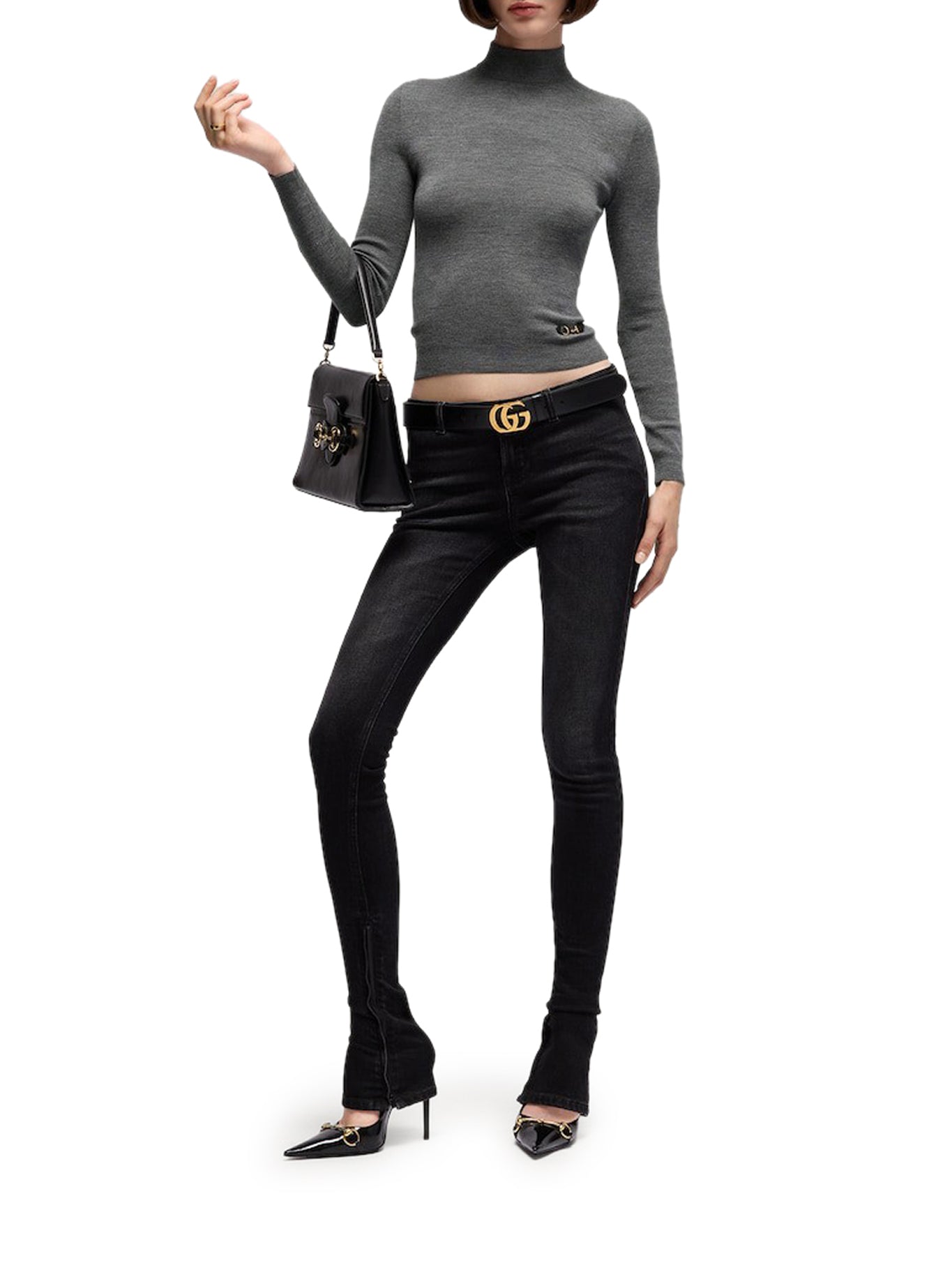 Gucci FINE RIBBED WOOL TOP WITH CLAMP, view 2