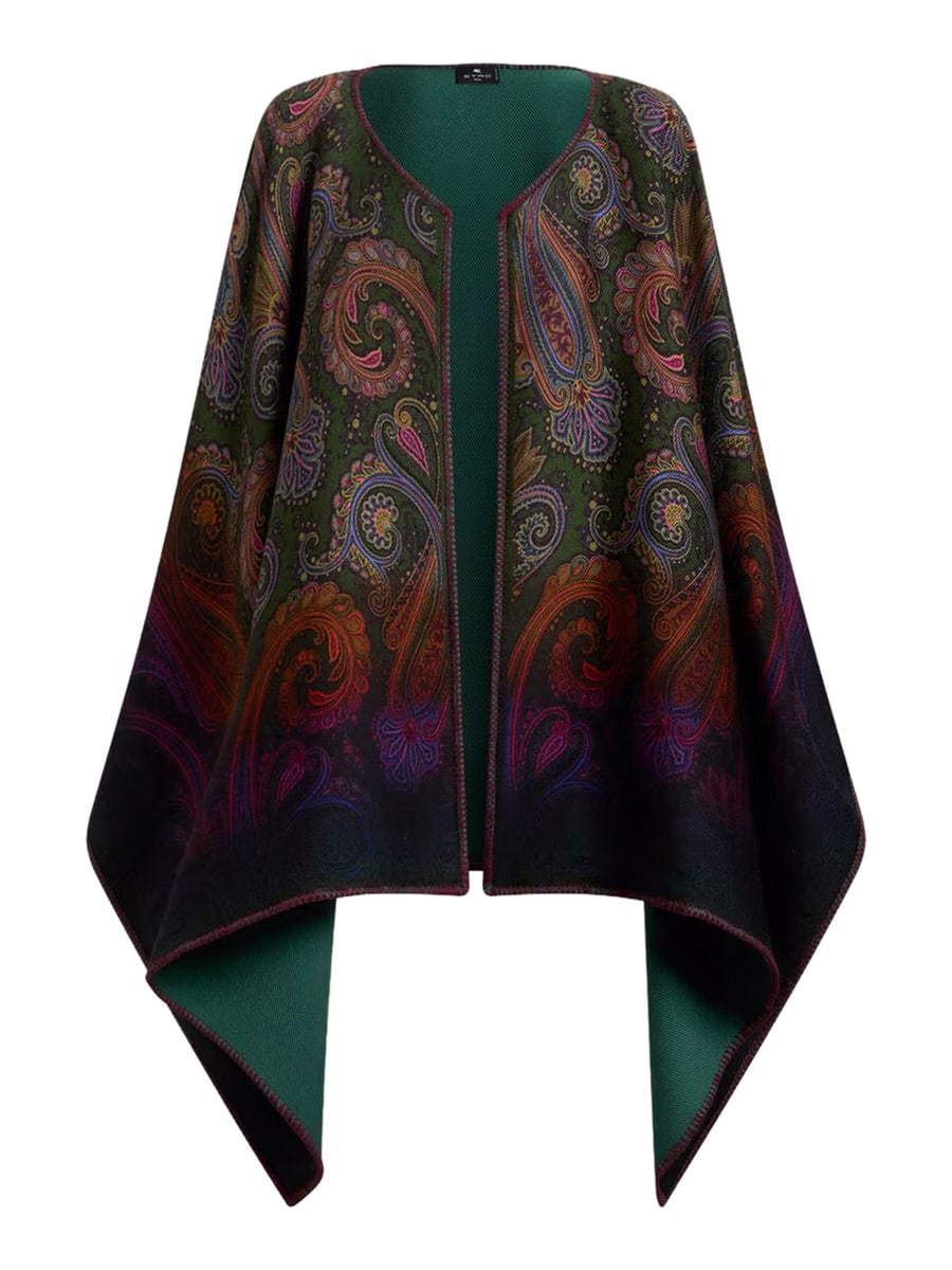 Etro REVERSIBLE WOOL CAPE WITH DÉGRADÉ PAISLEY PATTERN