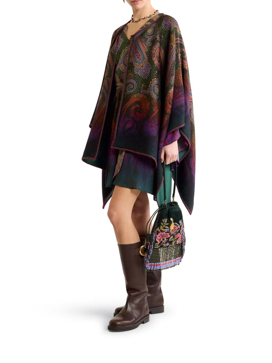 Etro REVERSIBLE WOOL CAPE WITH DÉGRADÉ PAISLEY PATTERN, view 2
